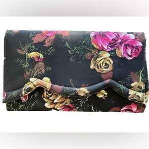 👜 Vintage Lennox Floral Clutch Bag | Black Rose Print Envelope Purse
